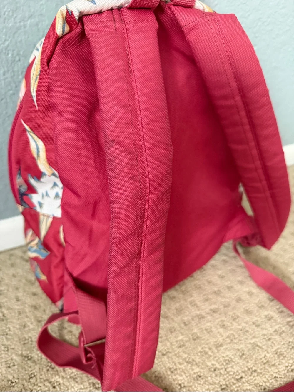 Roxy Floral Raspberry Mini Backpack Purse Hawaiian Floral Print